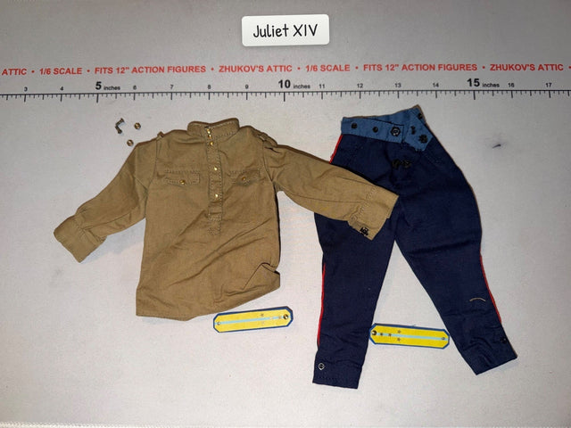 1/6 Scale WWII Soviet Russian Officer Uniform Shirt and Trousers Set with Shoulder Boards