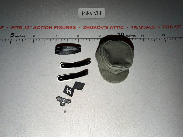 1/6 Scale WWII German Waffen Field Cap with Cap Badges Set