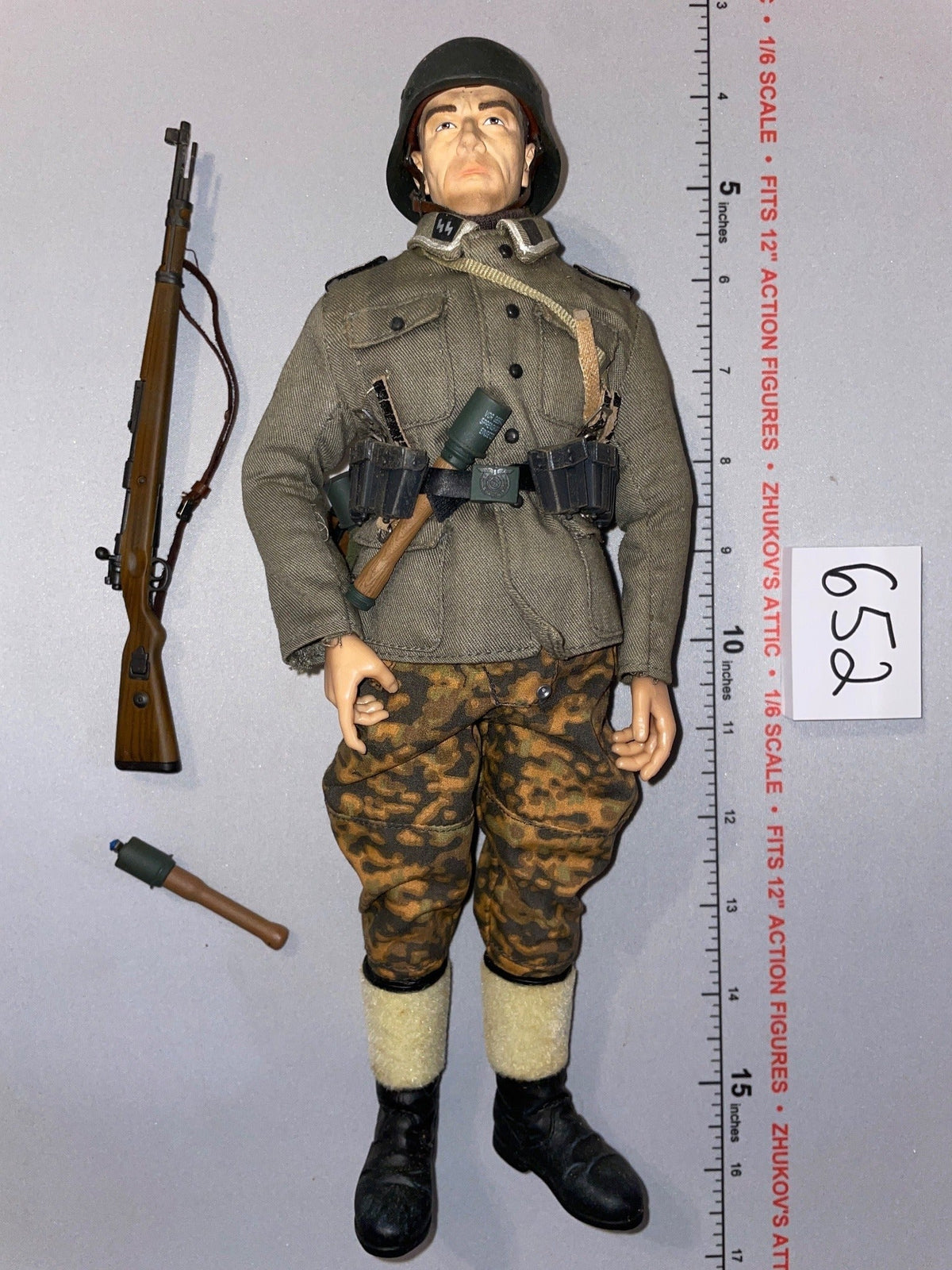 1/6 Scale WWII German Waffen Infantry Dressed Figure with Helmet and Rifle