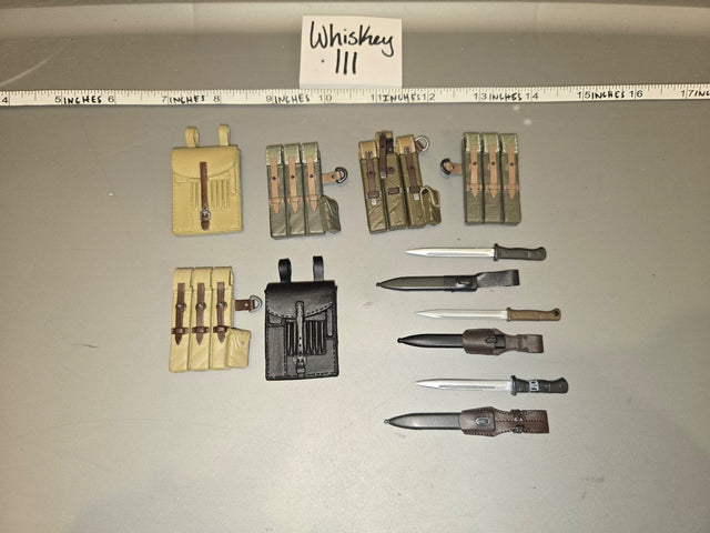 1/6 Scale WWII German Ammunition Pouches and Bayonet Lot